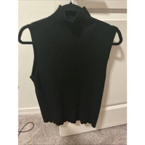 Tribal Black Ribbed Mock-Neck Sleeveless Sweater